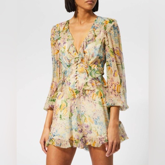 ZIMMERMANN ninety-six flutter 100% Silk Chiffon Playsuit Romper Floral Jumpsuit - Picture 4 of 6
